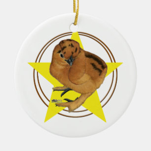 Silkie Red Chick Star Ceramic Tree Decoration