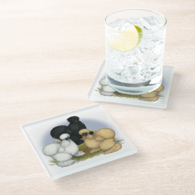 Silkie Trio Glass Coaster (Angled)