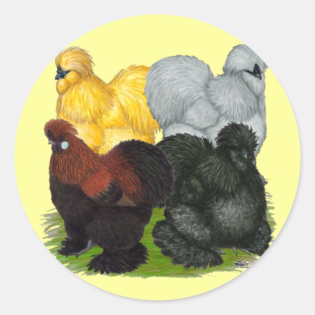 Silkies:  Assorted Roosters Classic Round Sticker (Front)