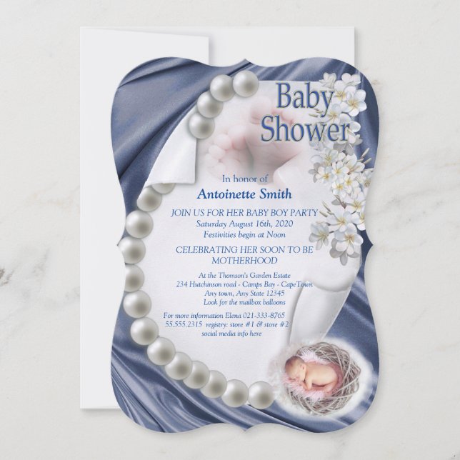Silky Blue Pearl Baby Shower Invitation (Front)