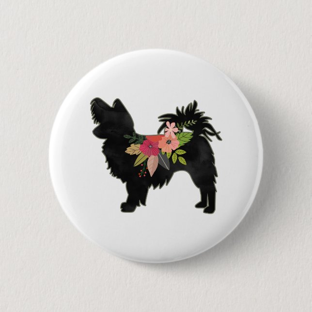 Silky Chihuahua Dog Breed Boho Floral Silhouette 6 Cm Round Badge (Front)