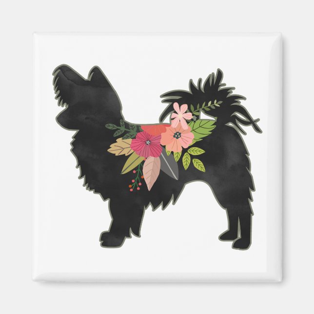 Silky Chihuahua Dog Breed Boho Floral Silhouette Magnet (Front)
