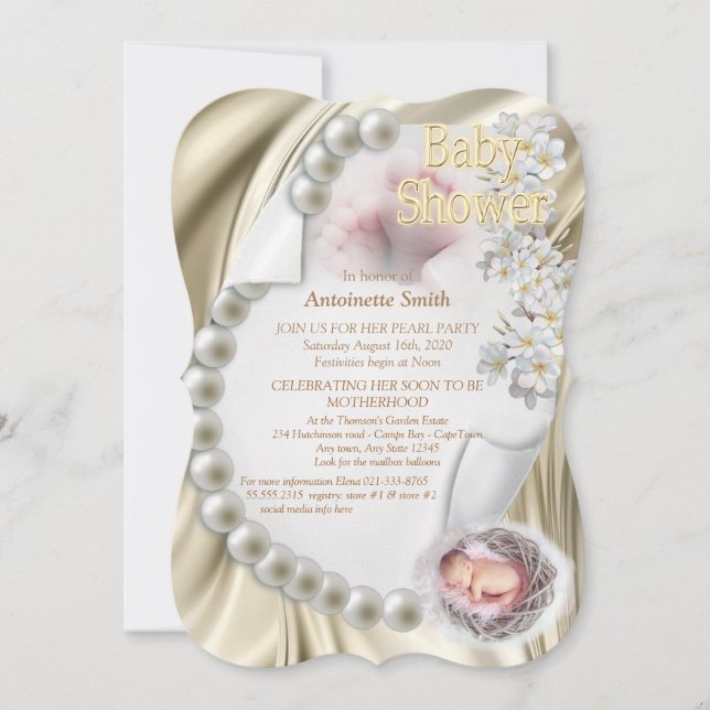 Silky Ivory Pearl Baby Shower Invitation (Front)