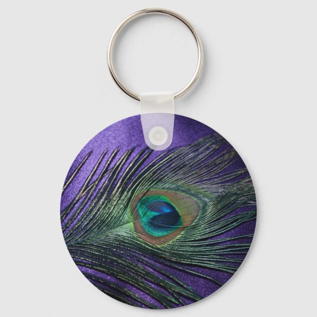 Silky Purple Peacock Feather Key Ring (Front)