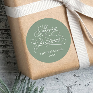 Silky Sage Romantic Calligraphy Merry Christmas Classic Round Sticker