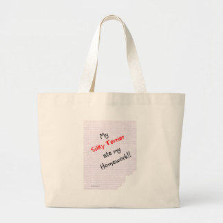 Silky Terrier Ate my Homework Large Tote Bag