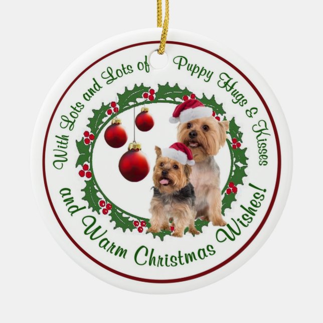 Silky Terrier Christmas Hugs and Kisses Ornament (Front)
