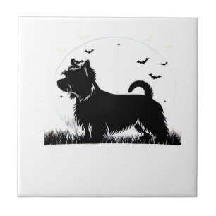Silky Terrier Dog � Halloween Moon Silhouette Clas Tile