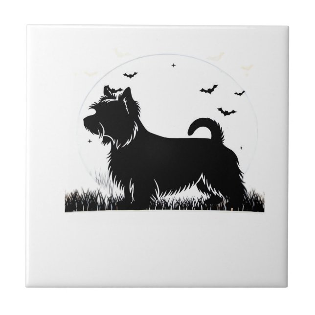Silky Terrier Dog � Halloween Moon Silhouette Clas Tile (Front)