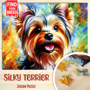 Silky Terrier Dog Portrait Acrylic Art Print Jigsaw Puzzle