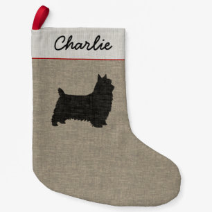 Silky Terrier Dog Silhouette Holiday Personalised Small Christmas Stocking