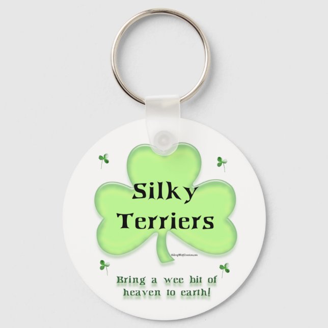 Silky Terrier Heaven, St Patrick's day Terrier Key Ring (Front)