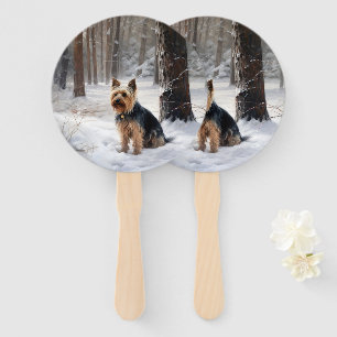 Silky Terrier Let It Snow Christmas Hand Fan