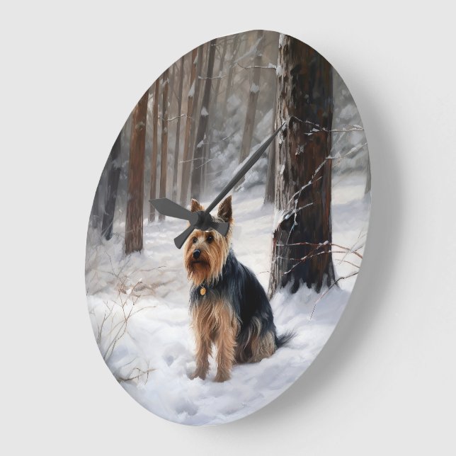 Silky Terrier Let It Snow Christmas  Large Clock (Angle)