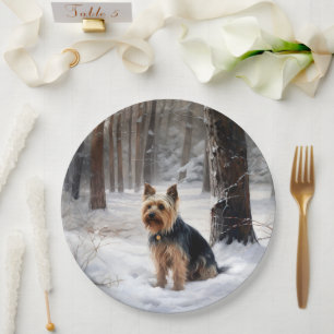 Silky Terrier Let It Snow Christmas Paper Plate