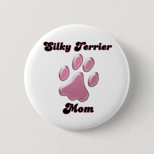 Silky Terrier Mum Pink Pawprint - Button