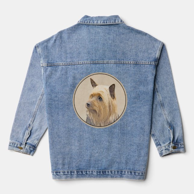Silky Terrier Painting - Cute Original Dog Art Denim Jacket (Back)