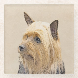 Silky Terrier Painting - Cute Original Dog Art Glass Coaster