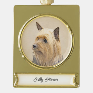 Silky Terrier Painting - Cute Original Dog Art Gol Gold Plated Banner Ornament