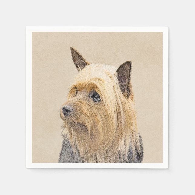 Silky Terrier Painting - Cute Original Dog Art Napkin (Front)