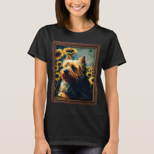 Silky Terrier Painting Sunflower Flower Mum Women T-Shirt