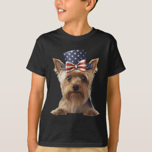 Silky Terrier With Patriotic Usa American Independ T-Shirt