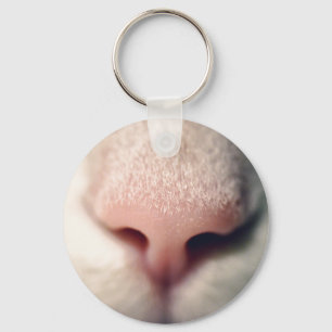 Silky White Kitty Button Keychain