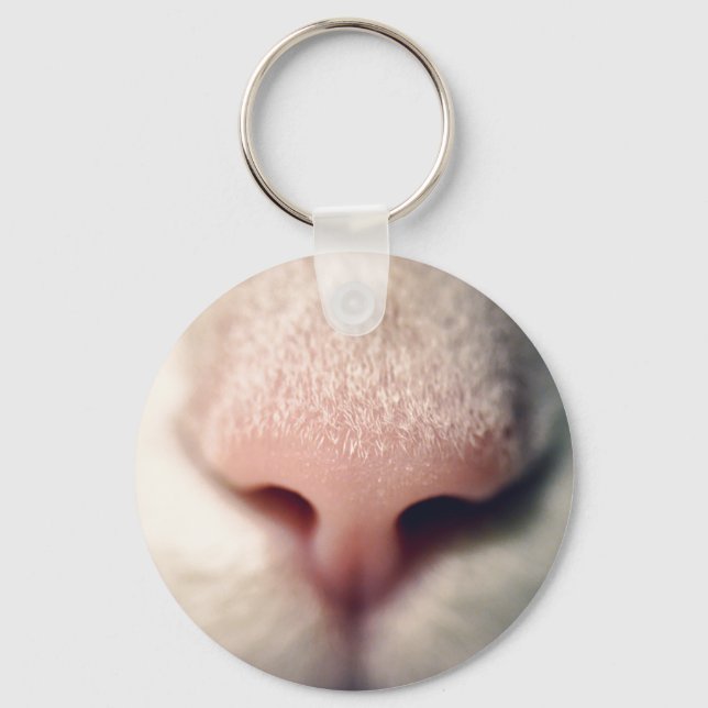 Silky White Kitty Button Keychain (Front)