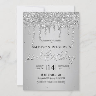 Sillver young girl or lady glitter invitation