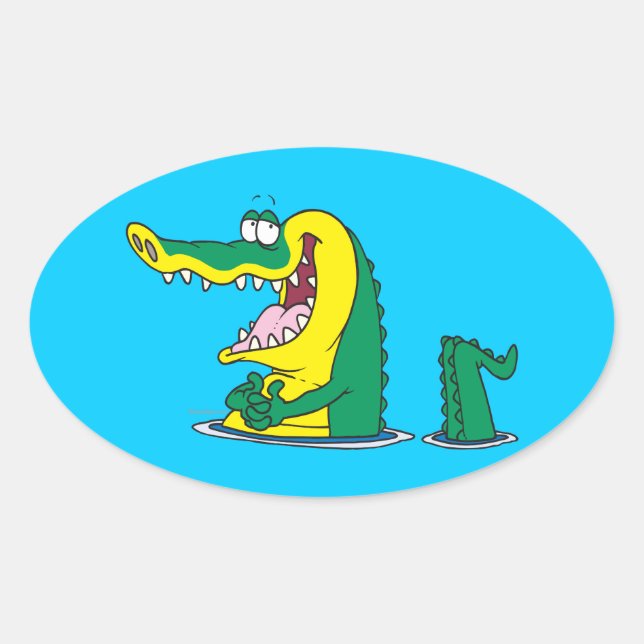 silly alligator crocodile cartoon character oval sticker (Front)