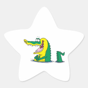 silly alligator crocodile cartoon character star sticker