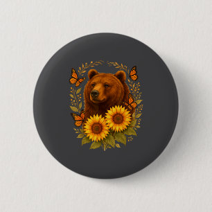 Silly Bear Butterfly Nature Rustic Sunflower Monar 6 Cm Round Badge