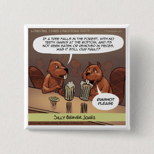 Silly Beaver Jokes Funny Cartoon 15 Cm Square Badge