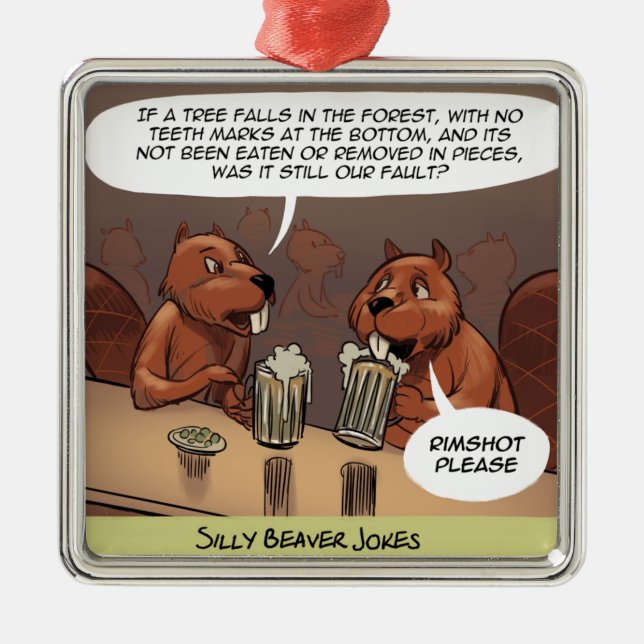 Silly Beaver Jokes Funny Cartoon Metal Tree Decoration (Front)