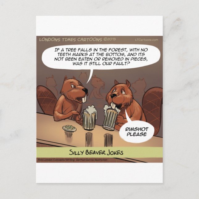Silly Beaver Jokes Funny Cartoon Postcard (Front)