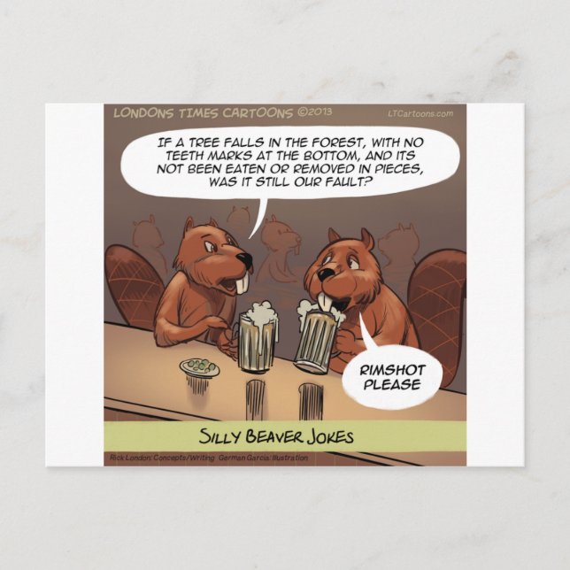 Silly Beaver Jokes Funny Cartoon Postcard (Front)