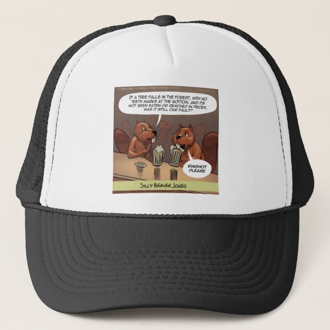Silly Beaver Jokes Funny Cartoon Trucker Hat (Front)