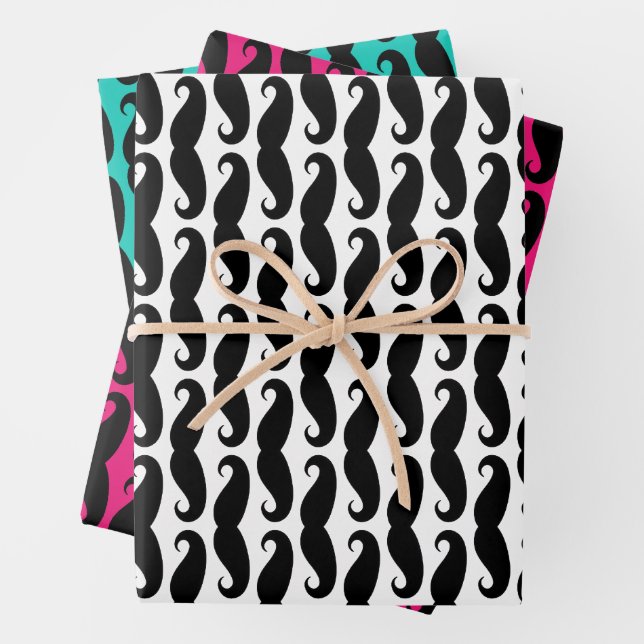 Silly black moustache pattern Wrapping Paper Sheet (In situ)