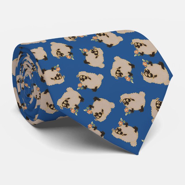 Silly Blackface sheep on blue background tie (Rolled)