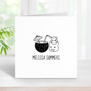 Silly Blob Creatures Coconut Drink Custom Name 1x1 Rubber Stamp