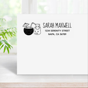 Silly Blob Creatures Coconut Drink Return Address Rubber Stamp