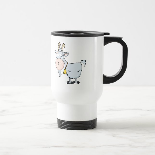 silly cartoon billy goat travel mug (Right)