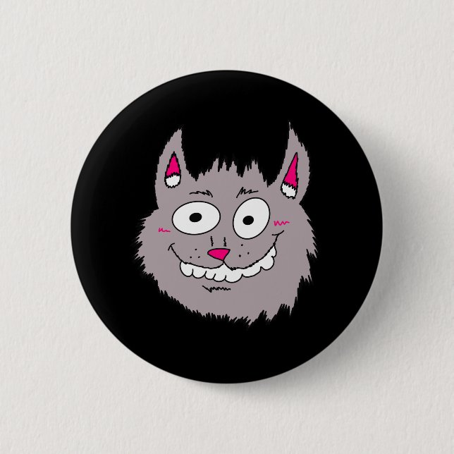 Silly Cartoon Cat Face 6 Cm Round Badge (Front)