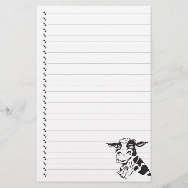 Silly Cartoon Dairy Cow Lined Pet Stationery (Front)
