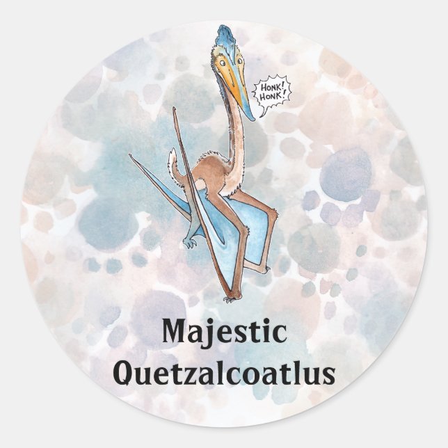 Silly Cartoon Quetzalcoatlus Pterosaur Classic Round Sticker (Front)