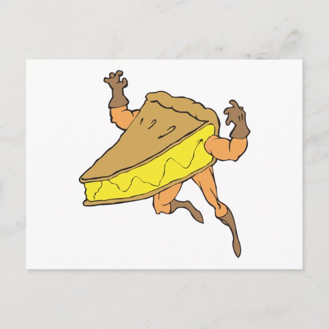 silly cartoon superhero strong pumpkin pie slice postcard (Front)
