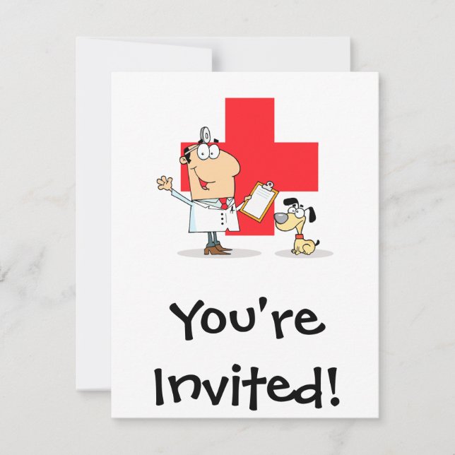 Silly Cartoon Vet Veterinarian Invitation (Front)