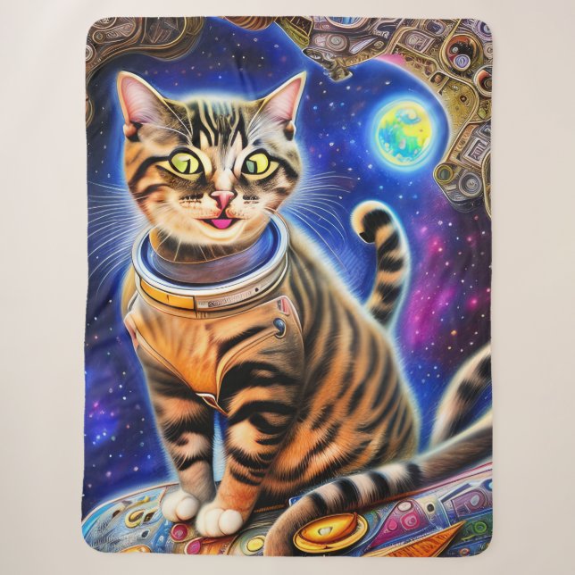 Silly Cat in Space World Meme Artwork Sherpa Blanket (Front)