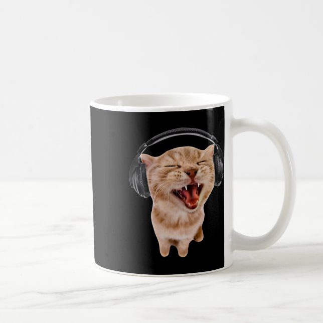Silly Cat With Headphones  Coffee Mug (Right)
