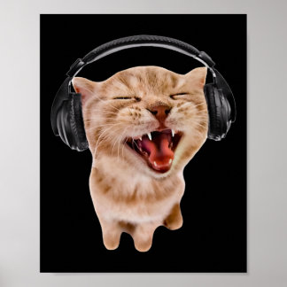 Silly Cat With Headphones  Poster